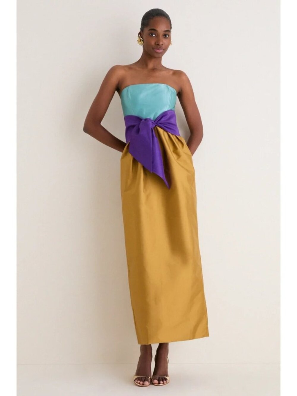 ADRIANA DEGREAS Structured Maxi Dress Ochre Size Small NWT